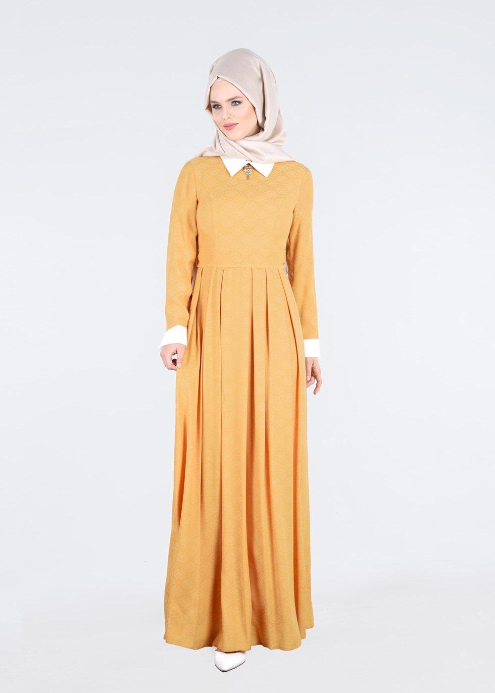 Tesettür giyim TURUNCU JAKAR KUMAŞ ABİYE ELBİSE 5237