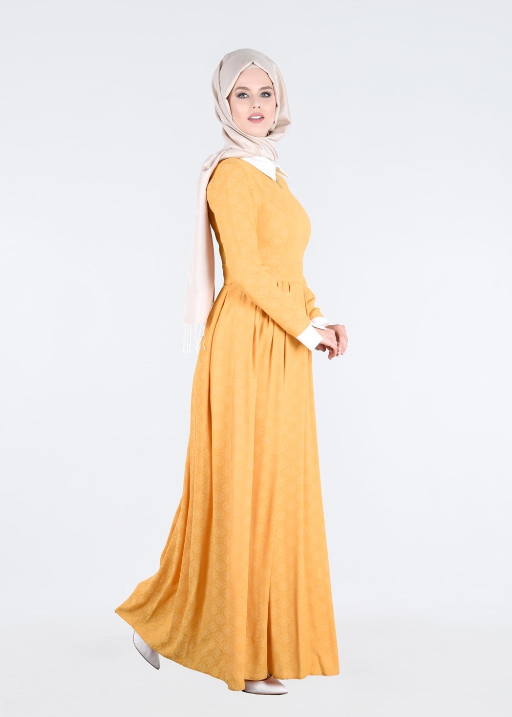 Tesettür giyim TURUNCU JAKAR KUMAŞ ABİYE ELBİSE 5237