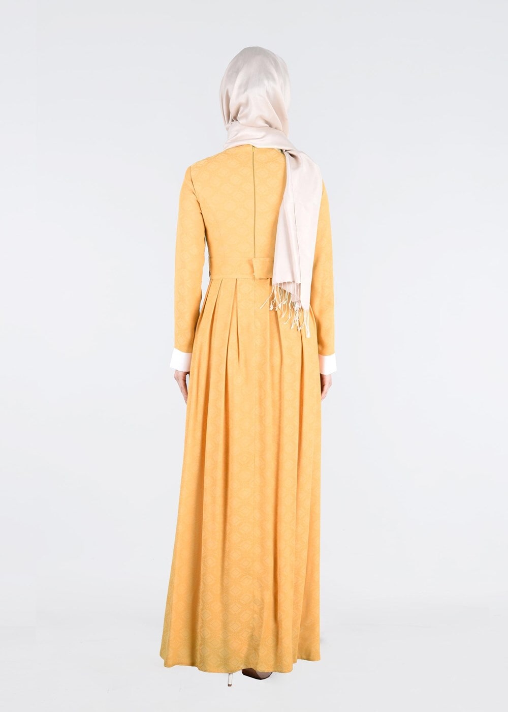 Tesettür giyim TURUNCU JAKAR KUMAŞ ABİYE ELBİSE 5237