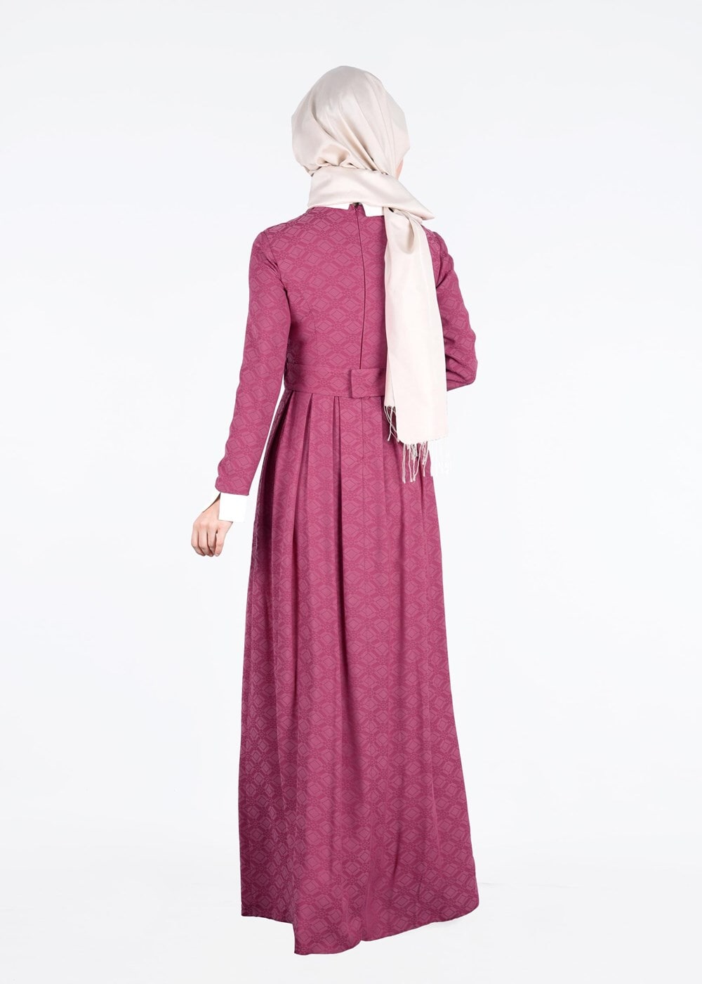 Tesettür giyim FUŞYA JAKAR KUMAŞ ABİYE ELBİSE 5237