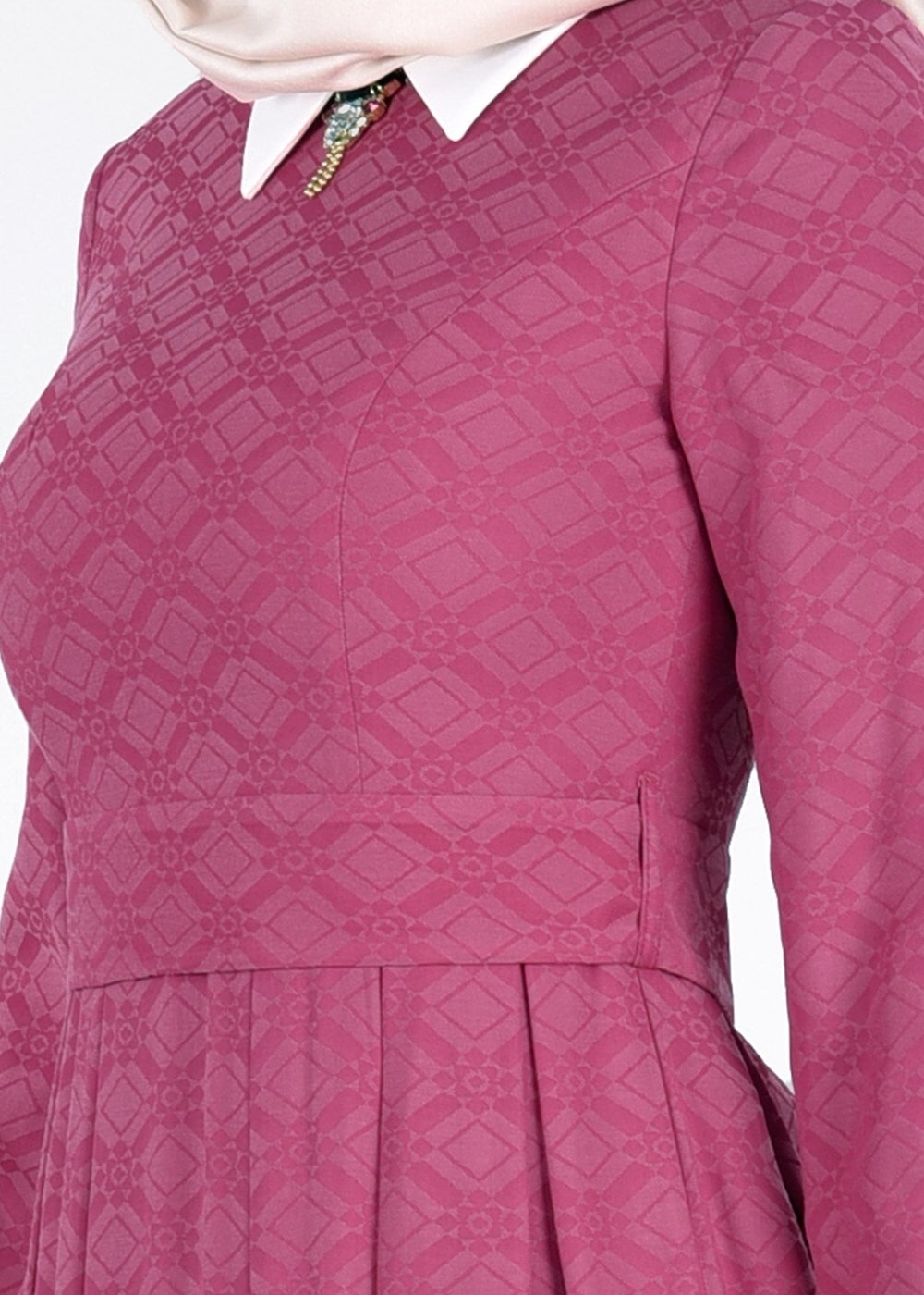 Tesettür giyim FUŞYA JAKAR KUMAŞ ABİYE ELBİSE 5237