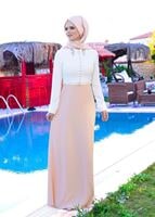 Tesettür giyim PUDRA DÜĞMELİ YAKASI TAŞ DETAYLI ABİYE ELBİSE 5238 