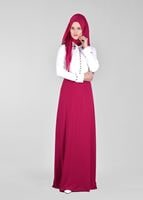Tesettür giyim FUŞYA DÜĞMELİ YAKASI TAŞ DETAYLI ABİYE ELBİSE 5238 