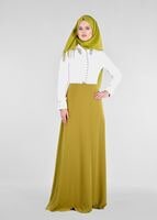 Tesettür giyim YEŞİL DÜĞMELİ YAKASI TAŞ DETAYLI ABİYE ELBİSE 5238 