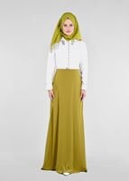 Tesettür giyim YEŞİL DÜĞMELİ YAKASI TAŞ DETAYLI ABİYE ELBİSE 5238 