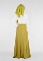 Tesettür giyim YEŞİL DÜĞMELİ YAKASI TAŞ DETAYLI ABİYE ELBİSE 5238 