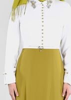 Tesettür giyim YEŞİL DÜĞMELİ YAKASI TAŞ DETAYLI ABİYE ELBİSE 5238 