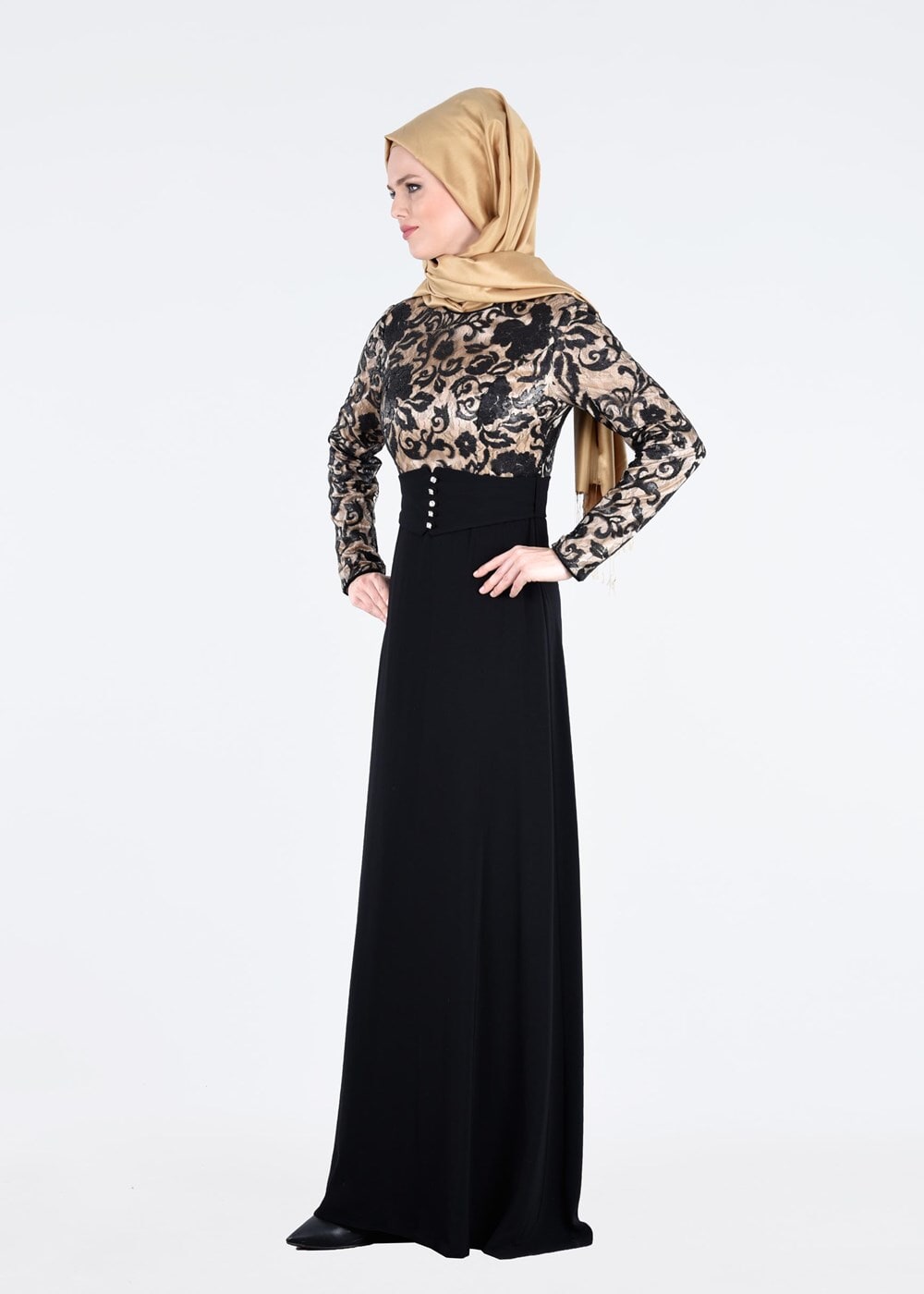 Hijab clothing BLACK T 5241 Virona Gracia Tesettür 1730 Abiye-Alv Fashion