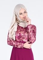 Tesettür giyim FUŞYA PUL İŞLEMELİ ABİYE ELBİSE 5241 