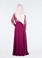 Tesettür giyim FUŞYA PUL İŞLEMELİ ABİYE ELBİSE 5241 