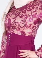 Tesettür giyim FUŞYA PUL İŞLEMELİ ABİYE ELBİSE 5241 