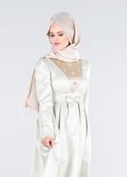 Tesettür giyim YEŞİL JAKAR KUMAŞ FİYONKLU ABİYE ELBİSE 5246 