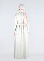 Tesettür giyim YEŞİL JAKAR KUMAŞ FİYONKLU ABİYE ELBİSE 5246 