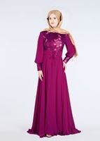 Tesettür giyim FUŞYA ÇİÇEK İŞLEMELİ PULLU ABİYE ELBİSE 5252