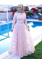 Tesettür giyim PUDRA YAKALI BELİ FİYONK DETAYLI ABİYE ELBİSE 5260
