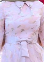 Tesettür giyim PUDRA YAKALI BELİ FİYONK DETAYLI ABİYE ELBİSE 5260