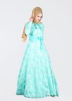 Tesettür giyim YEŞİL YAKALI BELİ FİYONK DETAYLI ABİYE ELBİSE 5260 