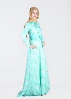 Tesettür giyim YEŞİL YAKALI BELİ FİYONK DETAYLI ABİYE ELBİSE 5260 