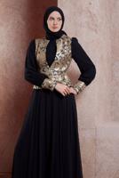 Tesettür giyim SİYAH ALVİNA ŞİFON ABİYE ELBİSE T 5277