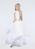 Tesettür giyim KREM ALVİNA ŞİFON ABİYE ELBİSE T 5277