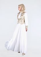 Tesettür giyim KREM ALVİNA ŞİFON ABİYE ELBİSE T 5277