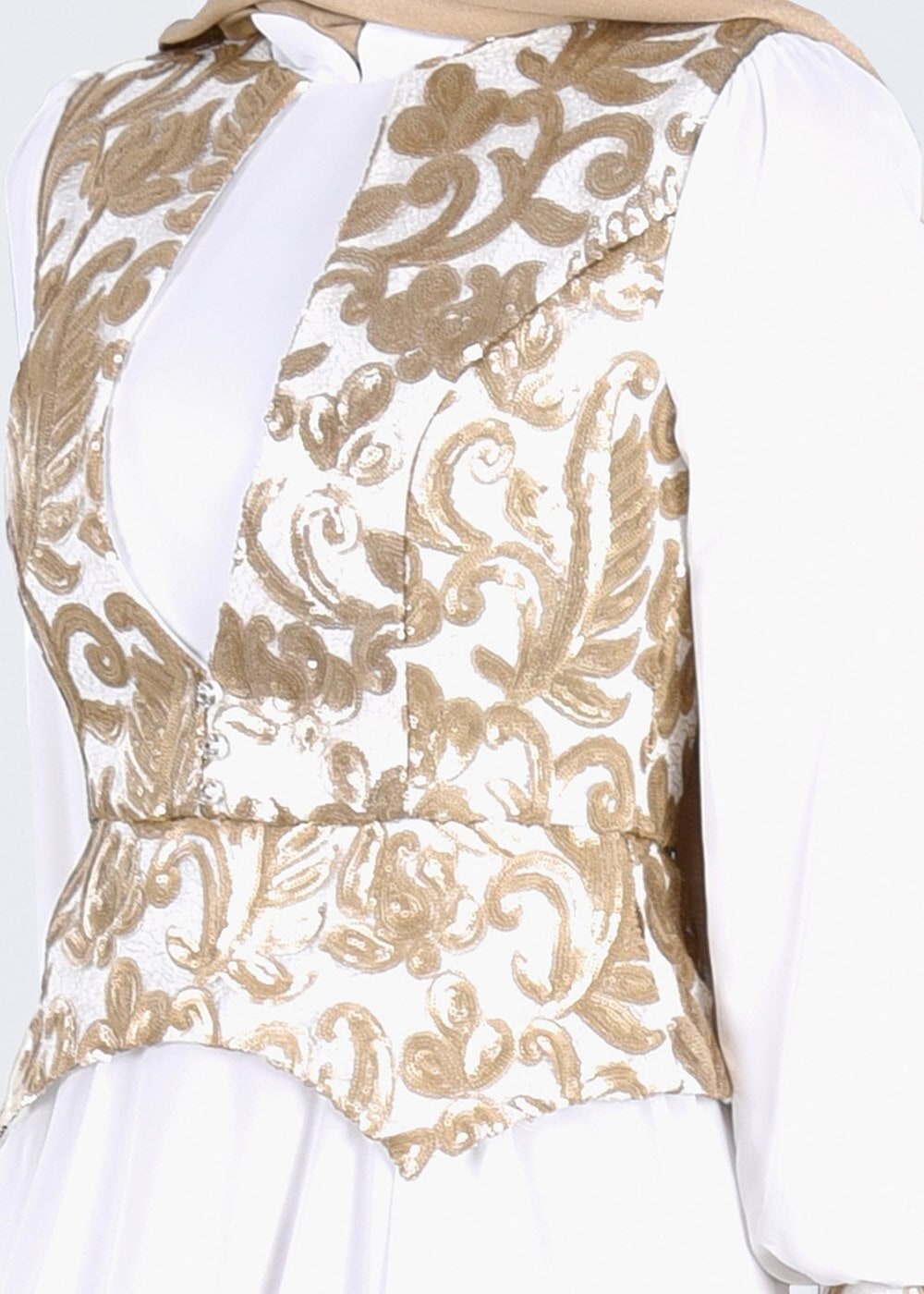 Tesettür giyim KREM ALVİNA ŞİFON ABİYE ELBİSE T 5277