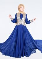 Tesettür giyim LACİVERT ALVİNA ŞİFON ABİYE ELBİSE T 5277