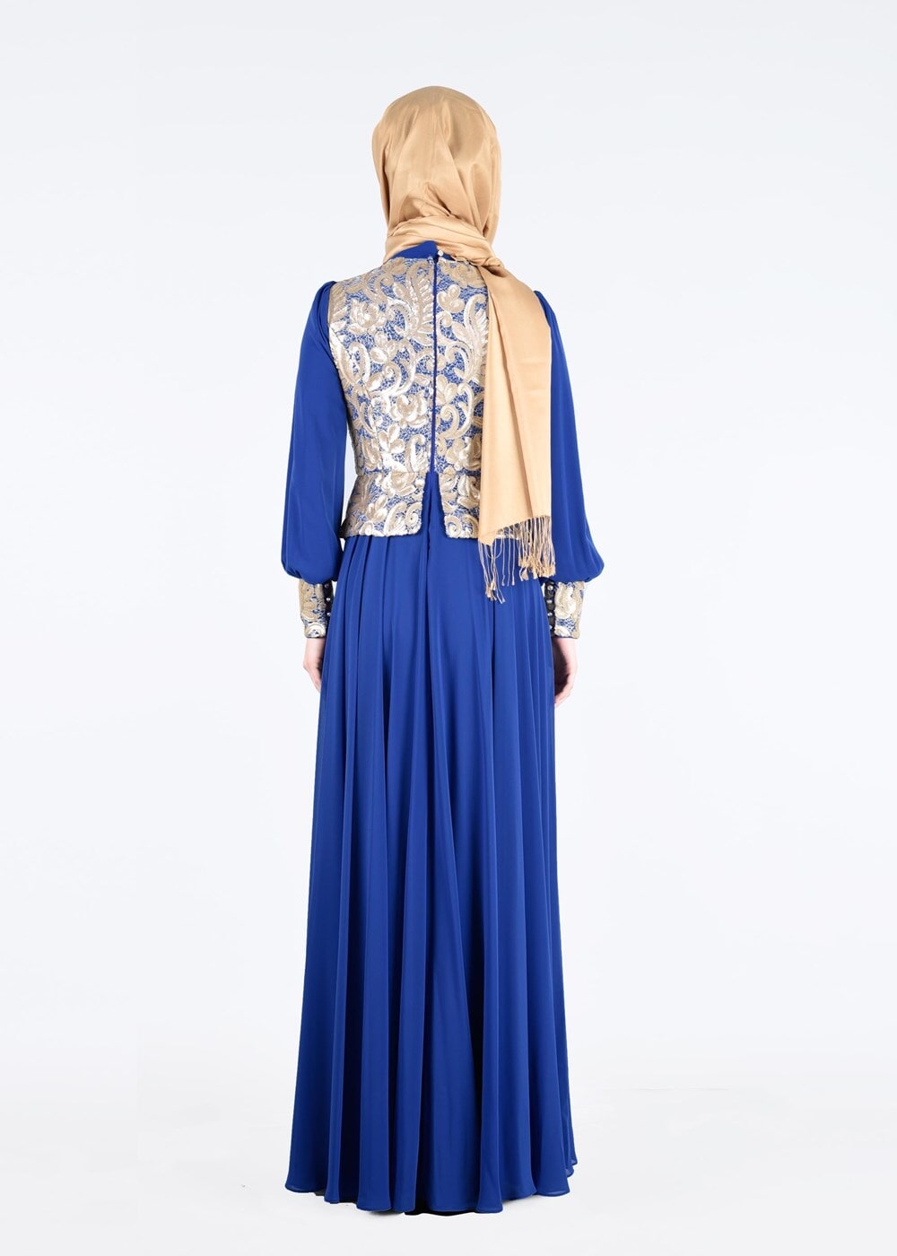 Tesettür giyim LACİVERT ALVİNA ŞİFON ABİYE ELBİSE T 5277