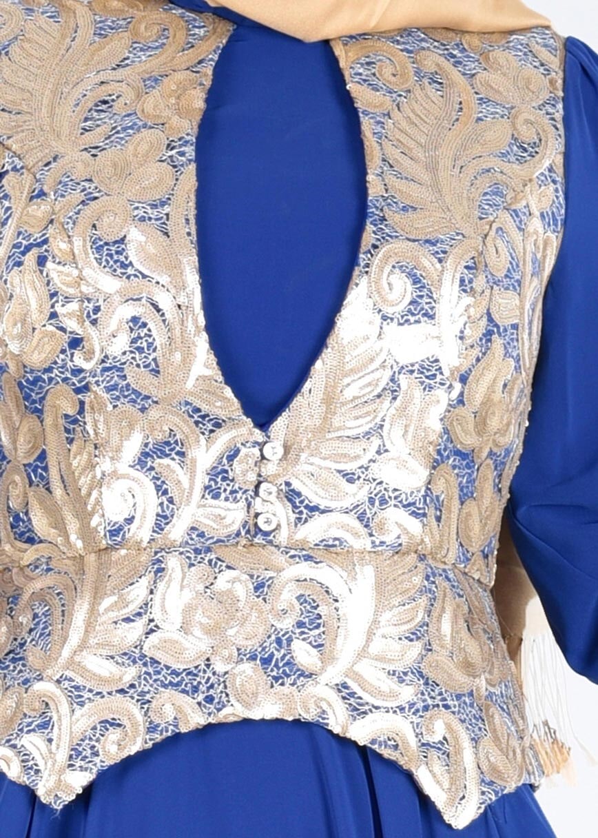 Tesettür giyim LACİVERT ALVİNA ŞİFON ABİYE ELBİSE T 5277