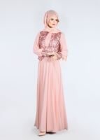 Tesettür giyim PUDRA ALVİNA ŞİFON ABİYE ELBİSE T 5277