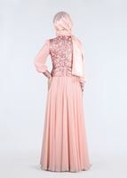 Tesettür giyim PUDRA ALVİNA ŞİFON ABİYE ELBİSE T 5277