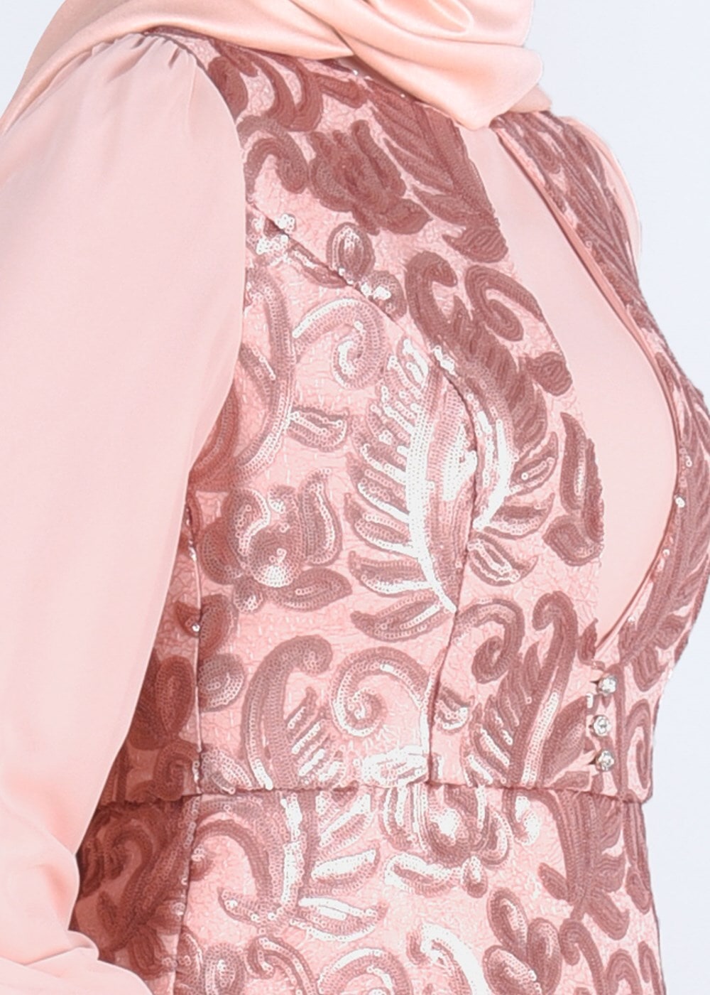 Tesettür giyim PUDRA ALVİNA ŞİFON ABİYE ELBİSE T 5277