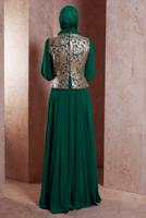 Tesettür giyim YEŞİL ALVİNA ŞİFON ABİYE ELBİSE T 5277