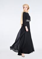 Tesettür giyim SİYAH İŞLEME DETAYLI ŞİFON ABİYE ELBİSE 5278 