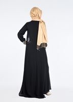 Tesettür giyim SİYAH İŞLEME DETAYLI ŞİFON ABİYE ELBİSE 5278 