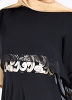 Tesettür giyim SİYAH İŞLEME DETAYLI ŞİFON ABİYE ELBİSE 5278 