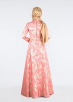 Tesettür giyim MERCAN KEMERLİ ÖNÜ DÜĞMELİ ABİYE ELBİSE 5284