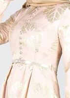 Tesettür giyim PUDRA KEMERLİ ÖNÜ DÜĞMELİ ABİYE ELBİSE 5284