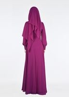 Tesettür giyim FUŞYA ŞİFON ABİYE ELBİSE 5285