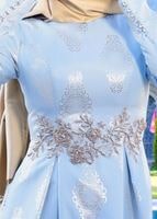 Tesettür giyim MAVİ İŞLEME DETAYLI JAKAR KUMAŞ ABİYE ELBİSE 5290 