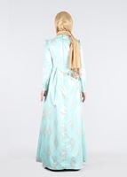 Tesettür giyim YEŞİL İŞLEME DETAYLI JAKAR KUMAŞ ABİYE ELBİSE 5290 