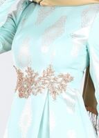 Tesettür giyim YEŞİL İŞLEME DETAYLI JAKAR KUMAŞ ABİYE ELBİSE 5290 