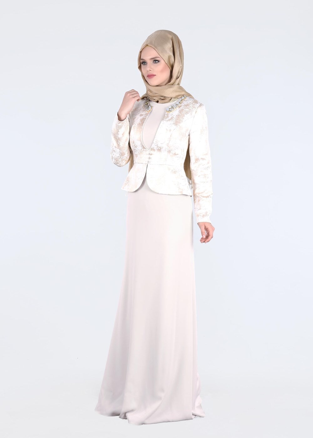 Hijab clothing BEIGE T 5292 Jakar 694 Tesettür Abiye-Alv Fashion