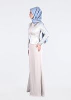 Tesettür giyim MAVİ JAKAR KUMAŞ TAŞ DETAYLI ABİYE ELBİSE 5292