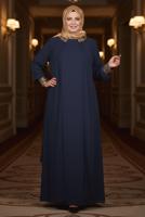 Tesettür giyim LACİVERT ALVİNA ŞİFON ABİYE ELBİSE T 5406