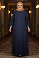 Tesettür giyim LACİVERT ALVİNA ŞİFON ABİYE ELBİSE T 5406