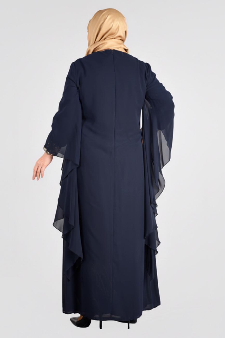Tesettür giyim LACİVERT ALVİNA ŞİFON ABİYE ELBİSE T 5406