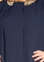 Tesettür giyim LACİVERT ALVİNA ŞİFON ABİYE ELBİSE T 5406