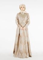 Tesettür giyim ALTIN HAKİM YAKA BONCUK İŞLEMELİ ABİYE ELBİSE  5637 