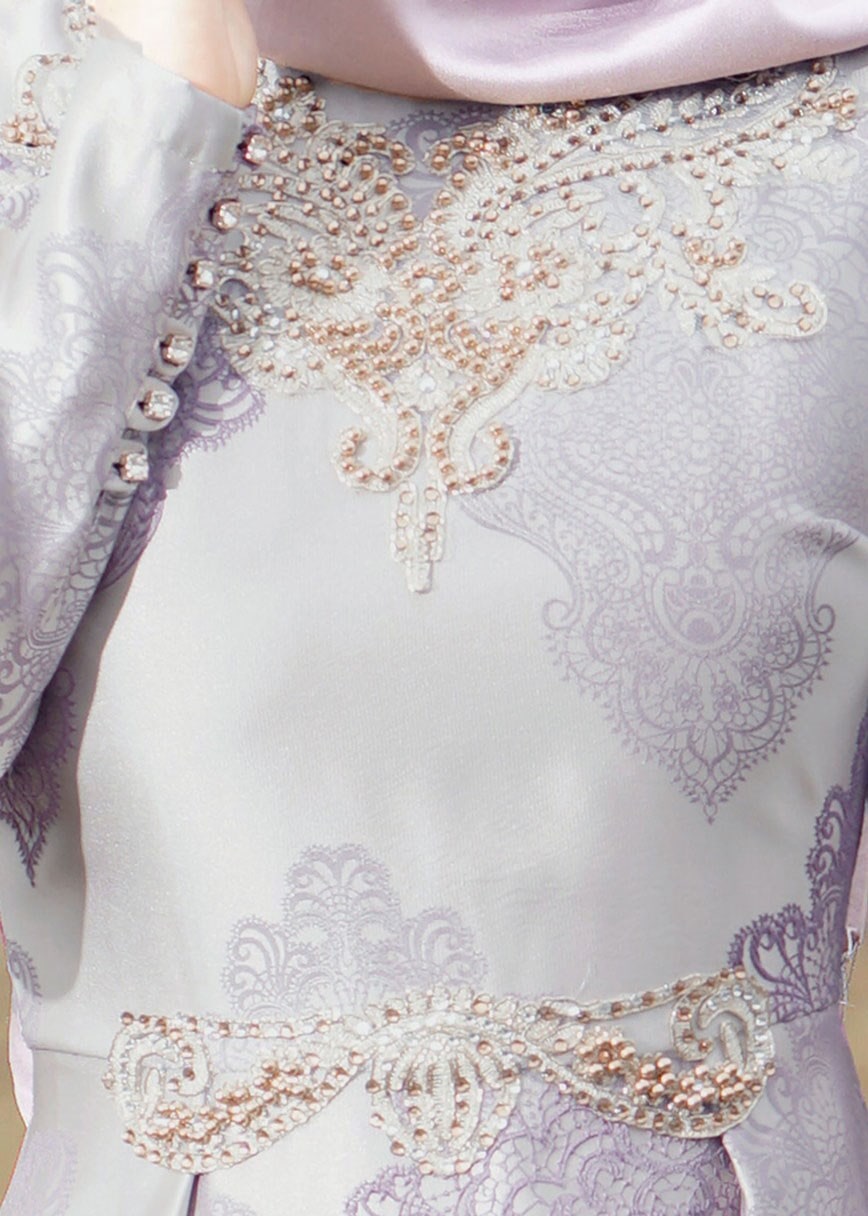 Tesettür giyim BEJ HAKİM YAKA BONCUK İŞLEMELİ ABİYE ELBİSE  5637 